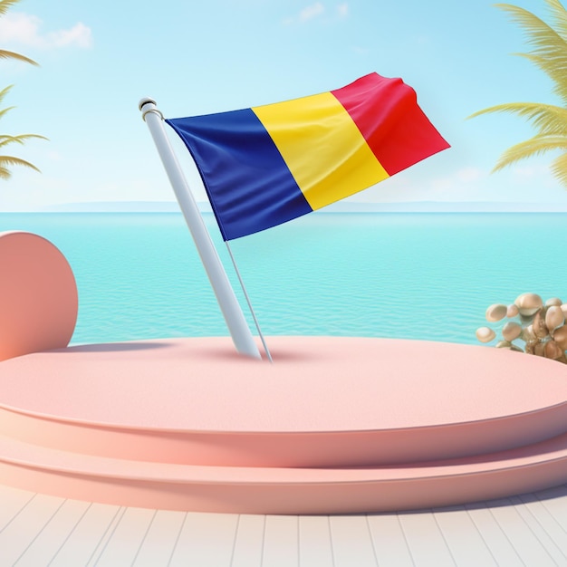 Flag of romania wind flag on a pastal podium backround image