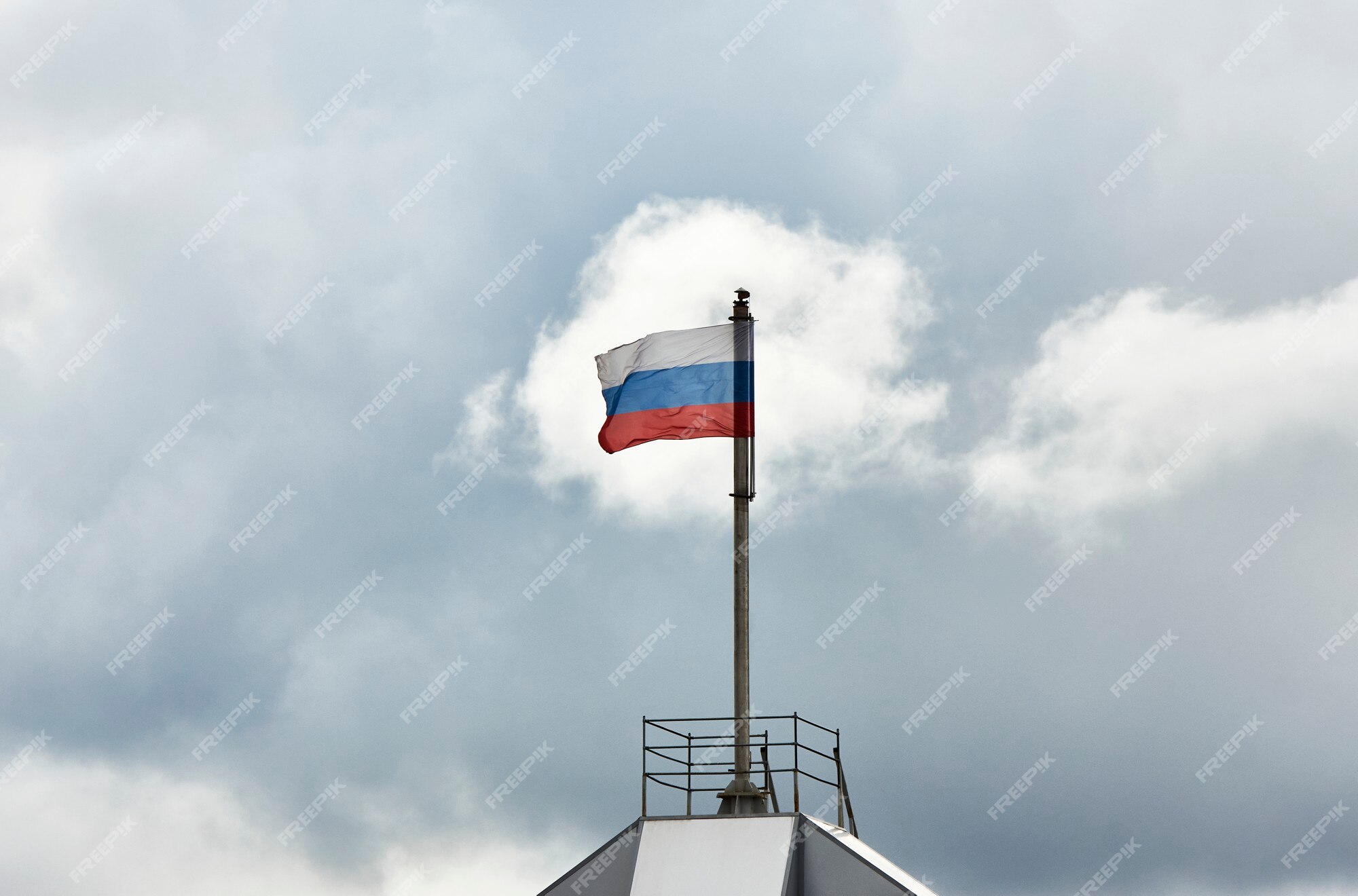 Russia flag waving cloudy sky background