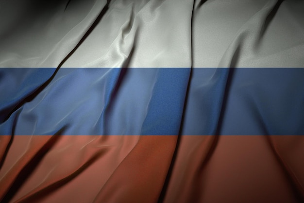 A flag of russia is shown in a close up shot.