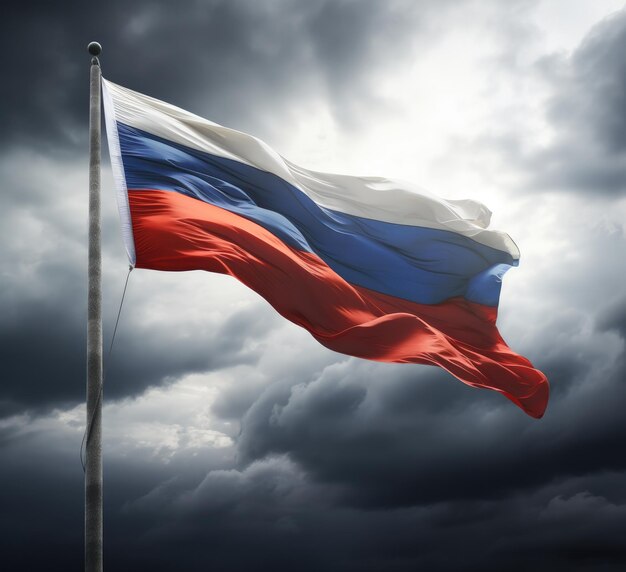 a flag of russia waving on a flagpole