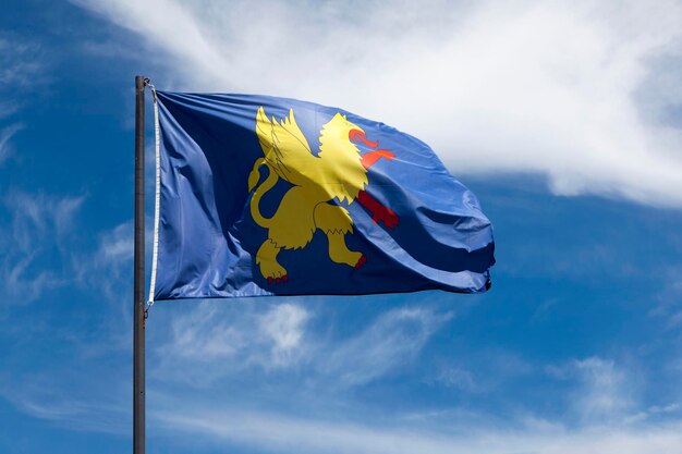 Flag of Saint Brieuc waving in mid air