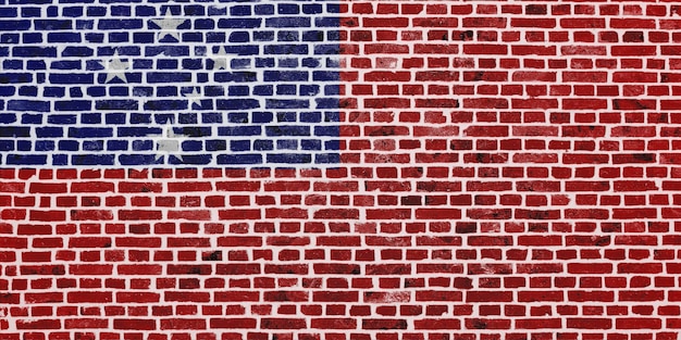 벽돌 벽에 그려진 사모아의 국기