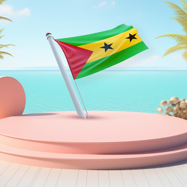 Flag of sao_tome_and_principe wind flag on a pastal podium backround image