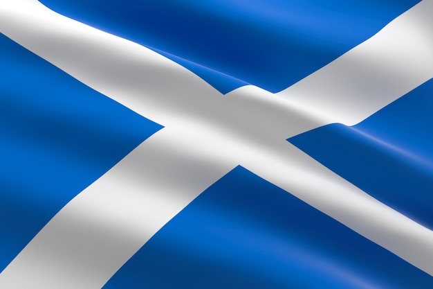 Flag of Scotland. 3d illustration of the Scottish flag waving