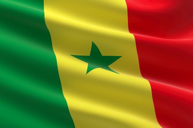 Flag of Senegal. 3d illustration of the Senegalese flag waving.