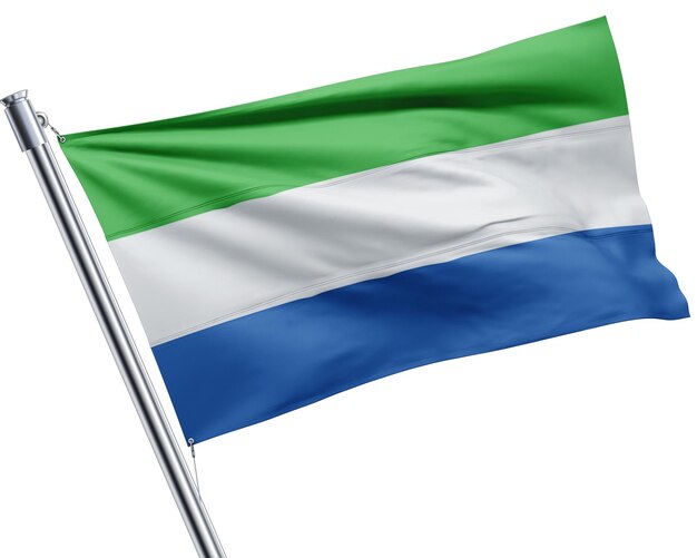 A flag of sierra leone is waving in the wind.