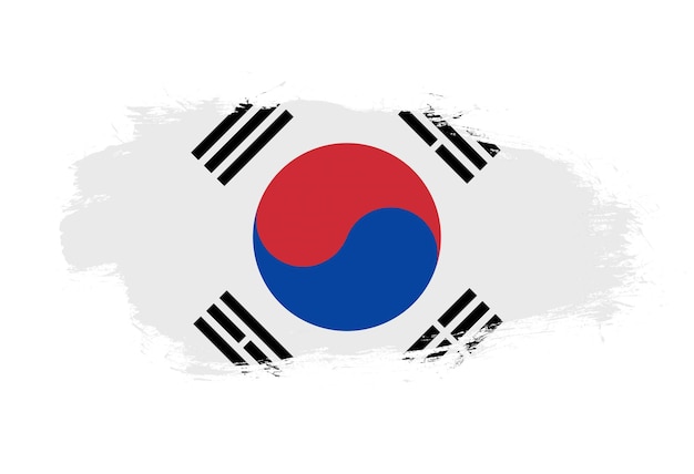 흰색 스트로크 브러시 배경에 한국의 국기
