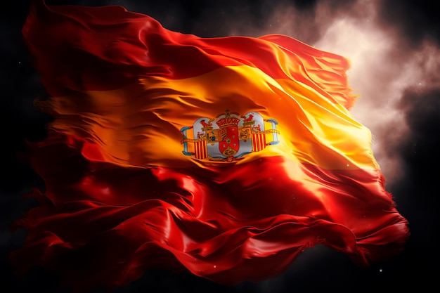 空の背景にスペインの国旗 AI が生成した風になびく旗