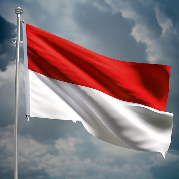 The flag of the state of Indonesia flutters in its distinctive colors