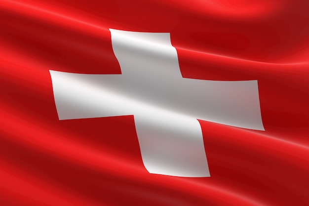 Flag of Switzerland. 3d illustration of the Swiss flag waving.