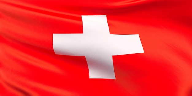 Флаг Швейцарии Крупный план флага Ткань национального государственного символа - шелк Швейцарский Берн Женева 3d иллюстрация