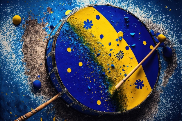 Flag symbol mascot prop and ornaments of the Brazilian Carnival with the colors of the Samba Schools Blue and white