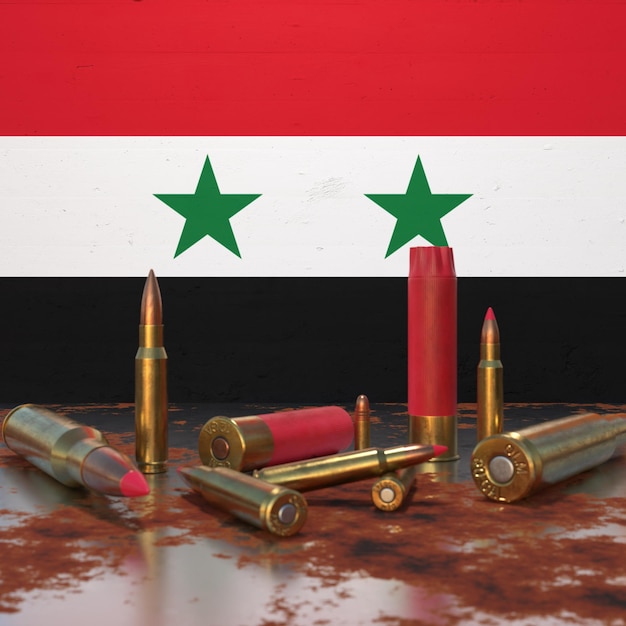 Foto bandiera della siria con proiettili