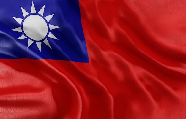 Photo flag of taiwan background closeup waving flag 3d rendering