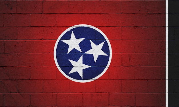 flag of tennessee painted on a cinder block wall