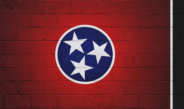 Flag of Tennessee painted on a cinder block wall