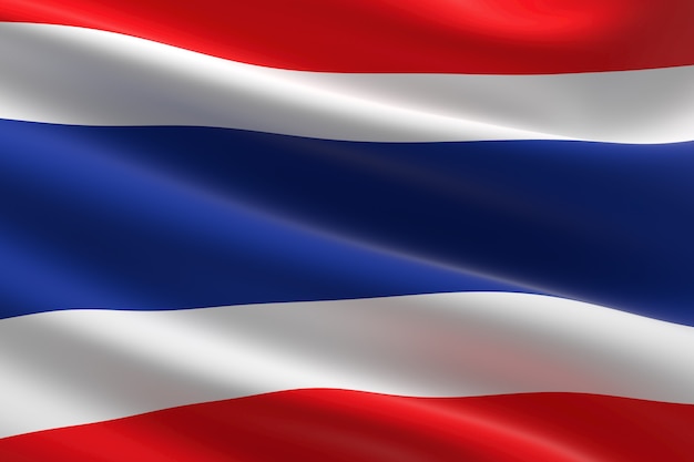 Flag of Thailand. 3d illustration of the Thai flag waving.