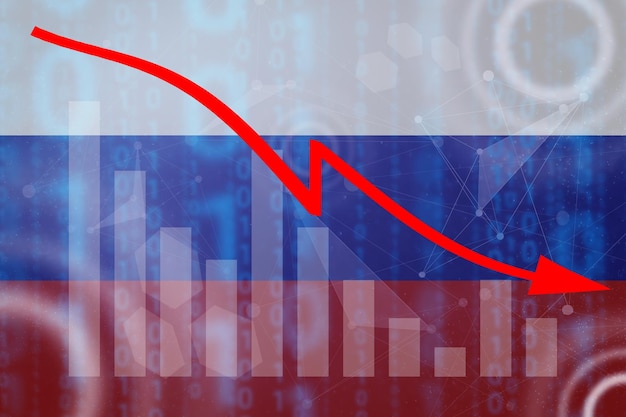 Флаг, сочетающий в себе биржевую диаграмму российского флага и свечную компьютерную графику