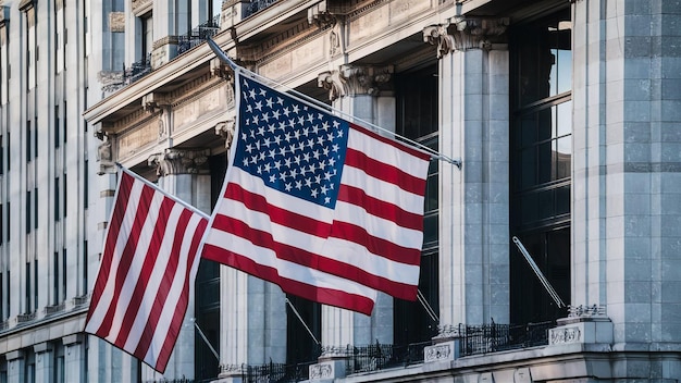 Photo a flag that is outside of a building