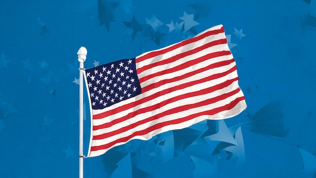 a flag that is on a pole with stars in the background