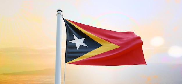 Flag of timor_leste 3d flag waving banner and background