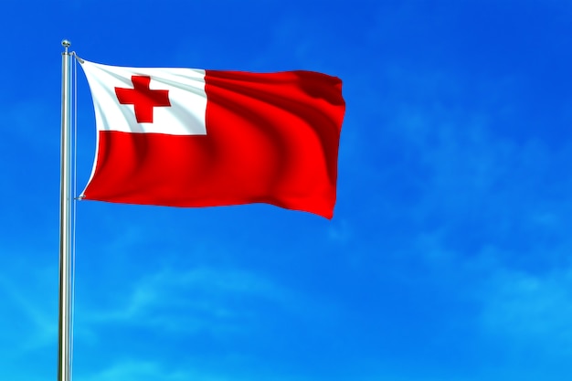 Flag of Tonga on the blue sky background 3d rendering