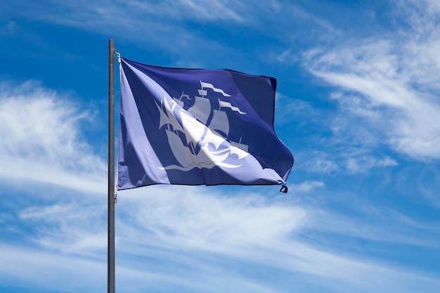 Flag of Treguier waving in mid air