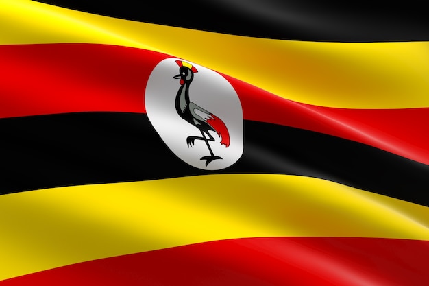 우간다의 국기. 우간다 깃발을 흔들며의 3d 일러스트