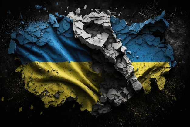 The flag of ukraine on black background Generative AI