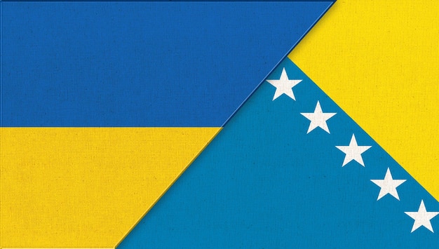 Flag of Ukraine and Bosnia and Herzegovina 3D illustration Two Flags Together