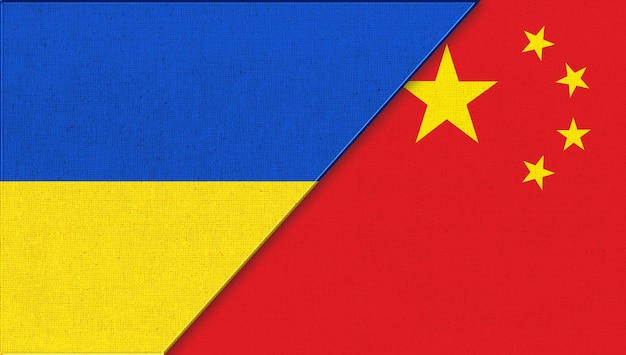 Flag of Ukraine and China 3D illustration Ukrainian and Chinese flags