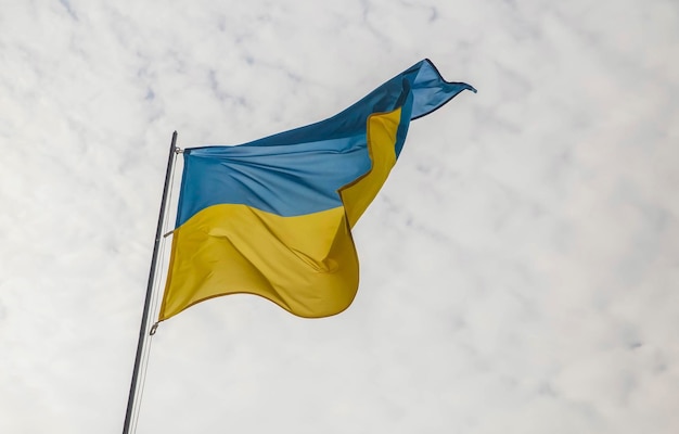 flag of ukraine on a cloudy background