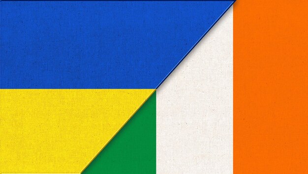 Flag of Ukraine and Ireland 3D illustration Friendship of countries