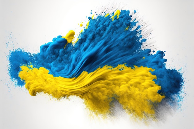 A flag of ukraine is painted in blue and yellow.