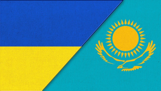 Flag of Ukraine and Kazakhstan Two Flag Together