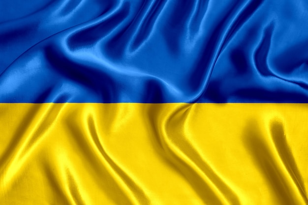 Flag Ukraine silk close-up