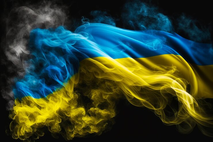 Флаг украины с дымом на черном фоне Generative AI