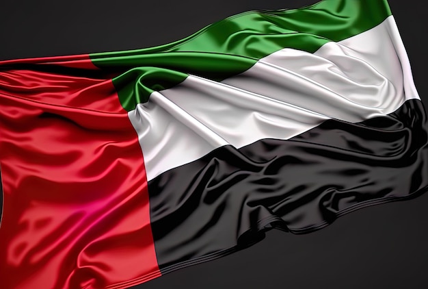 Flag of the United Arab Emirates flapping on a black backdrop