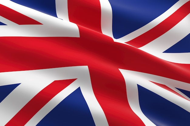 Flag of United Kingdom. 3d illustration of the UK flag waving