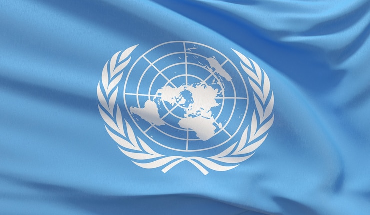 Photo the flag of the united nations. waved highly detailed close-up 3d render.