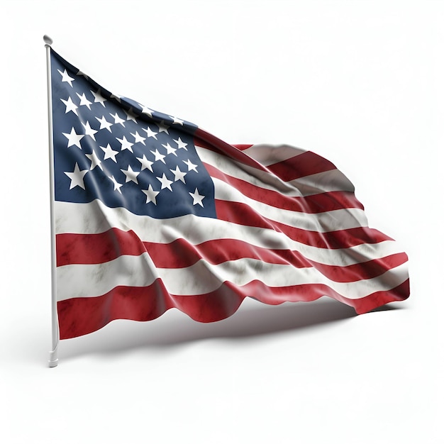 Flag of the United States of America on a flagpole 3d render