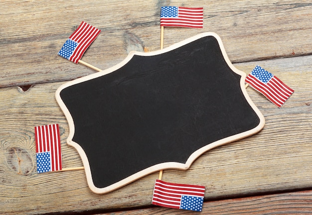 Flag of the united states of america on wooden background. usa
holiday of veterans, memorial, independence and labor day.