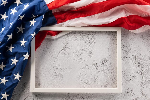 Flag of United States American and photo frame space