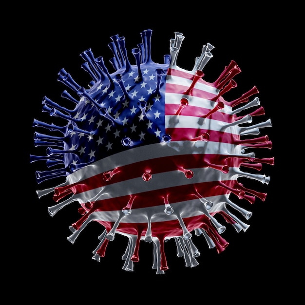 Flag of the United States on Covid-19 is virus concept. 3D rendering