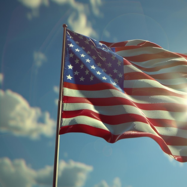 Flag of the USA blowing in the wind in closeup AI generativexA