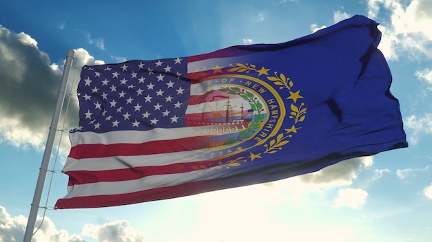 Flag of USA and New Hampshire state