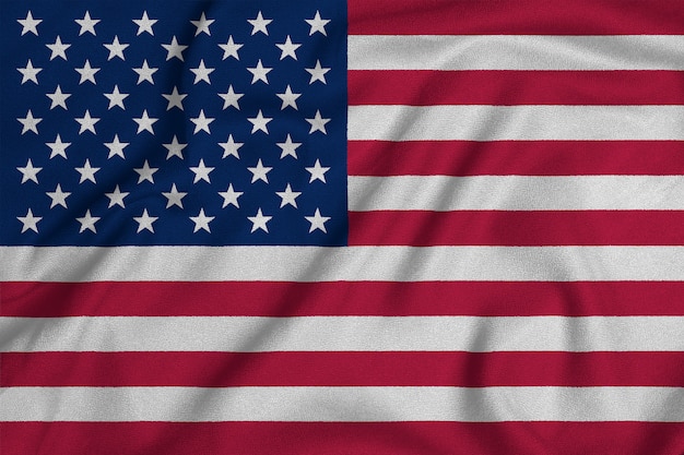 Flag of USA on textured fabric.