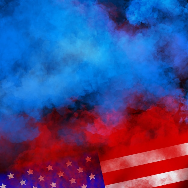 Flag USA wall design for independence, veterans, labor, memorial day. colorful smoke on black wall