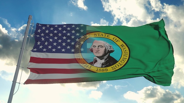 Flag of USA and Washington state