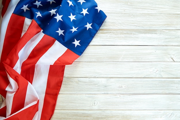 Flag of the USA on wooden background